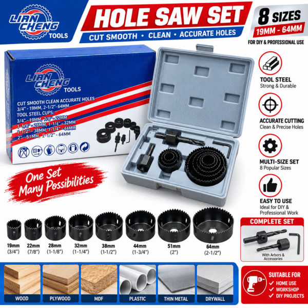 Liang Cheng Drill Hole Saw Set – 3/4 to 2-1/2 Inch Hole Cutter Kit